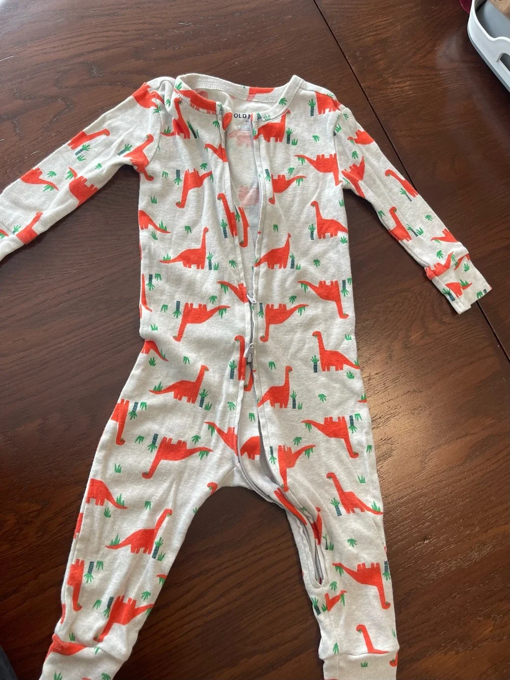 Old Navy Cream One-Piece Footie with Orange Dino Print